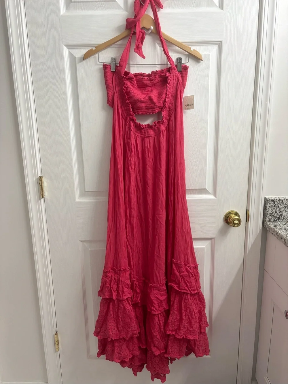 Free People Kauri Maxi Dress Boho Gauzey Free-est Tiered Smocked Medium Pink